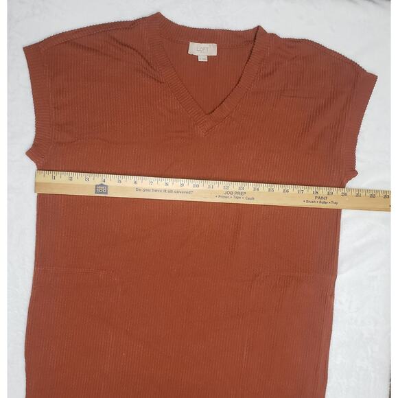 Loft Sleeveless Ribbed Knit Dress Terracotta, Size S Pockets Stretch Knee-Length - Picture 4 of 7